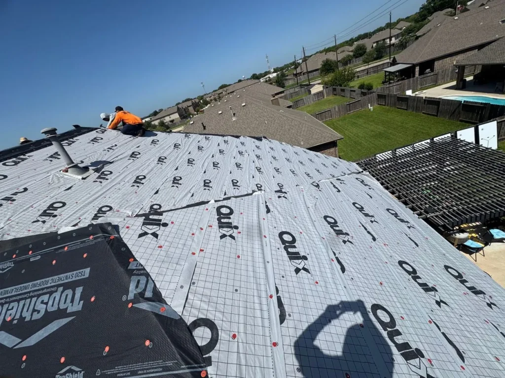 Synthetic underlayment dried in over the deck